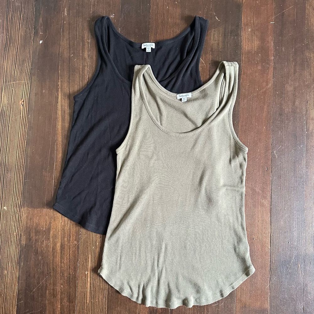 TWO Splendid supima cotton blend tanks size medium green black bra friendly